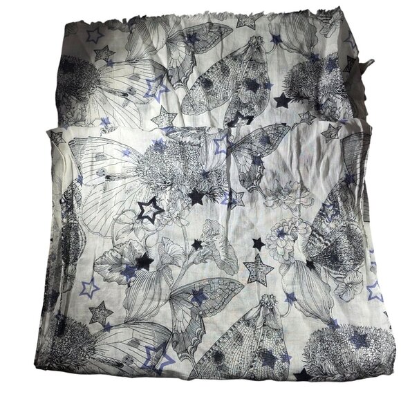 Scarf Floral Butterfly insect Print Lightweight Scarf Fringe Edges fairycore - Picture 2 of 5